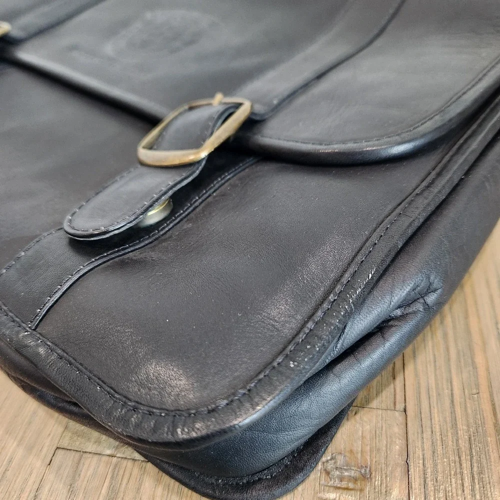 VTG Clava American Black Leather Colonial Fort Worth Texas Briefcase Laptop Bag